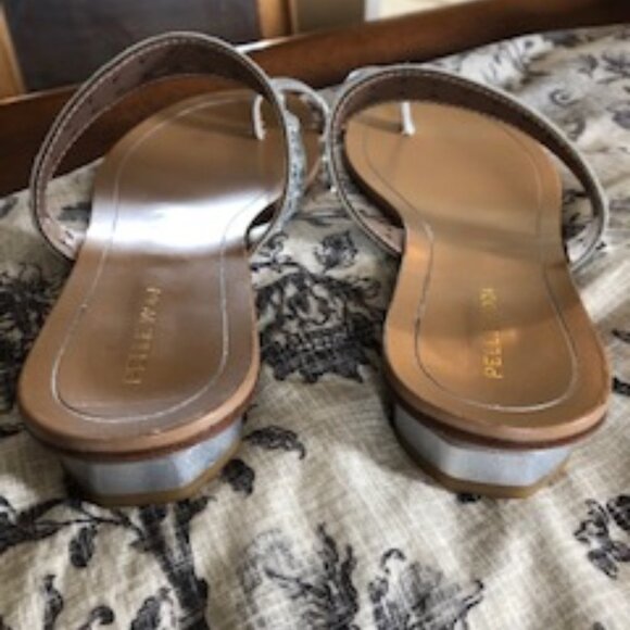 Pelle Moda Toe Loop & Embellished Strap Slip On Leather Sandal Silver Sz 9 NWOT - Picture 5 of 5